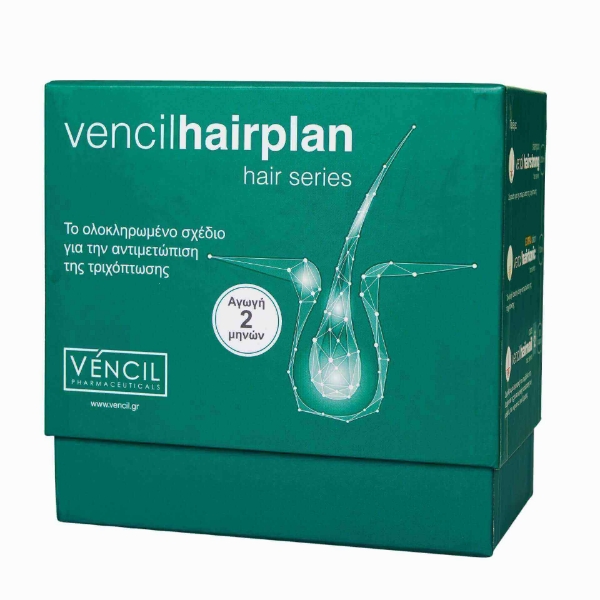 Σετ για τριχόπτωση Vencil Hairplan με συμπλήρωμα διατροφής, σαμπουάν και λοσιόν για ολοκληρωμένο πρόγραμμα δύο μηνών