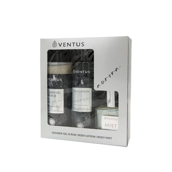 Σετ περιποίησης σώματος Ventus Aurora με Shower Gel Scrub, Body Lotion και Body Mist