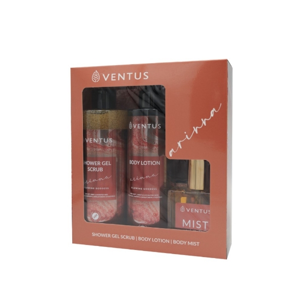 Σετ περιποίησης σώματος Ventus Arinna με Shower Gel Scrub, Body Lotion και Body Mist