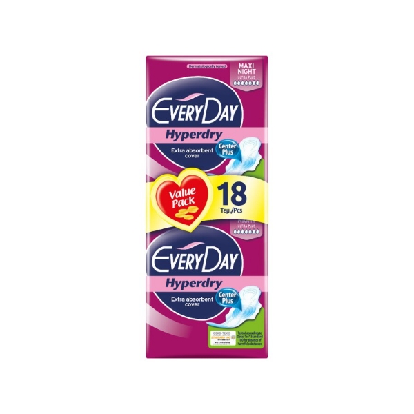 Εικόνα της Every Day Hyperdry Maxi Night Ultra Plus Σερβιέτες 2x9τμχ
